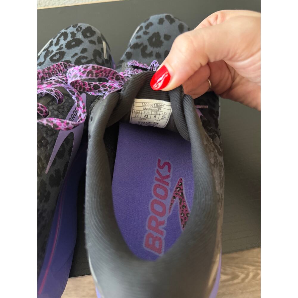 Brooks Ghost 14 Running Shoes Black Purple Leopard Print Women’s Size 11 - Picture 12 of 13